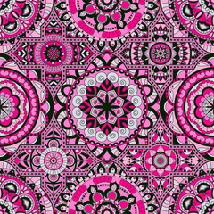 Patchwork pattern. Vintage decorative elements. Hand drawn background. Islam, Arabic, Indian, ottoman motifs. Perfect for printing on fabric or paper.