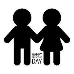 Happy Friendship Day. Two black man male woman female silhouette sign symbol. Boys girls holding hands icon. Friends forever. White background Flat design.