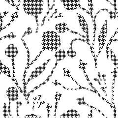 Abstract flowers with hounds-tooth plaid pattern.