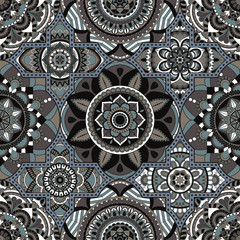 Patchwork pattern. Vintage decorative elements. Hand drawn background. Islam, Arabic, Indian, ottoman motifs. Perfect for printing on fabric or paper.