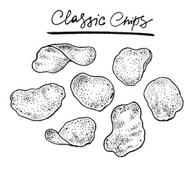 Classic chips. Graphic hand drawn vector illustration.