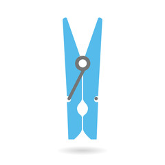 Blue flat clothes peg isolated icon