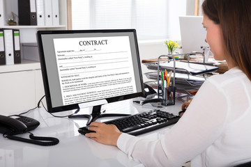 Businesswoman Looking At Contract On Computer