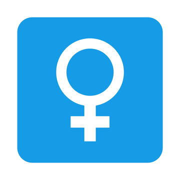 Icono plano femenino en cuadrado azul