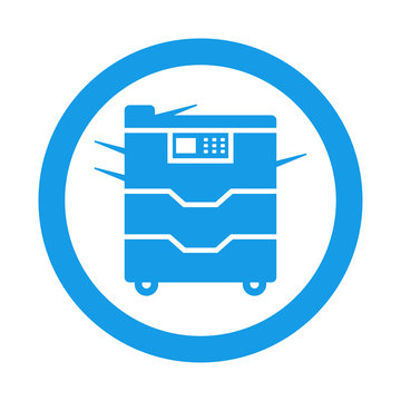 Icono plano fotocopiadora en circulo color azul