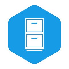 Icono plano mueble de oficina en hexagono azul