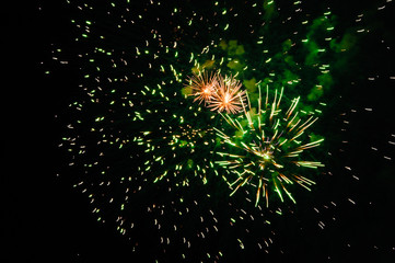 Firework.Three explosions. Abstract background.
