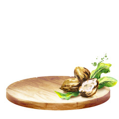 Background with platter and shea nuts with butter