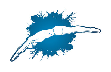 Man jumping into swimming pool designed on splatter water graphic vector