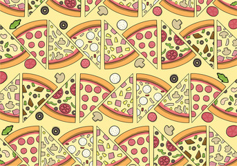 Fototapeta premium Delicious Pizza Pattern with ingredients