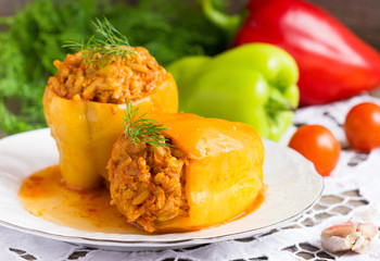 Stuffed peppers with meat and rice.