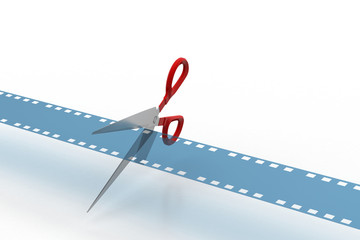 Film strip is cut with scissors