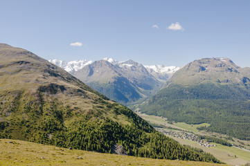 Pontresina, St. Moritz, Muottas Muragl, Piz Bernina, Bernina, Rosatschgruppe, Val Roseg, Engadin, Oberengadin, Alpen, Graubünden, Sommer, Schweiz