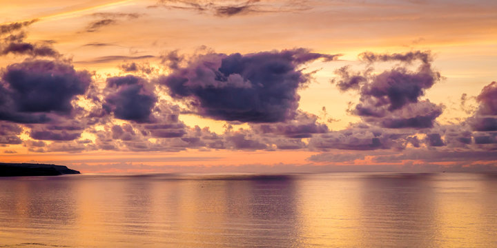 Sunset overlooking the North Sea, in Filey, North Yorkshire, England