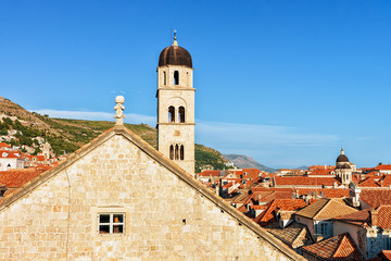 Fototapeta na wymiar Panorama of Old town with church bell tower in Dubrovnik