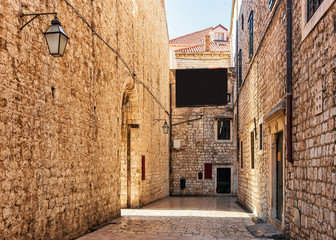 Old tight street in  Dubrovnik