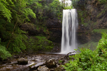 Henrhyd Waterfalls in Brecon Beacons, Wales, UK