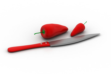 Red chillies with knife
