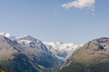 Fototapeta na wymiar Pontresina, St. Moritz, Muottas Muragl, Val Roseg, Val Bernina, Piz Bernina, Alpen, Engadin, Oberengadin, Rosatschgruppe, Graubünden, Sommer, Schweiz