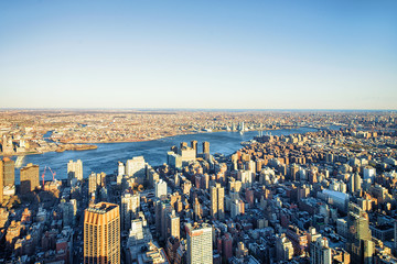 Aerial view on Skyscrapers in Manhattan and Brooklyn NYC America