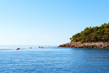 Canoeing at Dalmatian Coast of Adriatic Sea in Dubrovnik Croatia