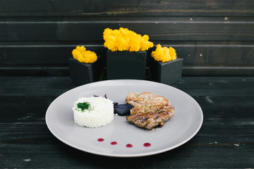 tasty food, luxury food, expensive restaurant, plate on the table