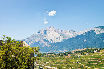 Tourbillon castle with landscape of Sion capital Valais Switzerland