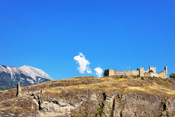 Fototapeta premium Tourbillon castle with landscape at Sion capital Valais Switzerland