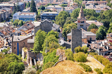 Fototapeta na wymiar Notre Dame Cathedral and Majorie Tower Sion capital Valais