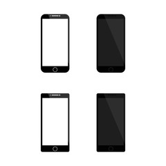 Collection of modern glossy electrical smart phones with blank screen