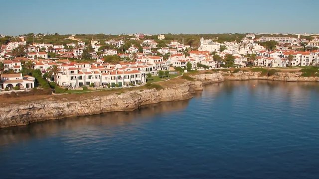 City on coast of many kilometers gulf. Mahon, Minorca, Spain