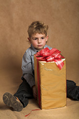 little boy with xmas present 