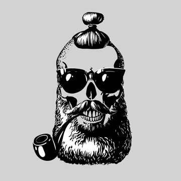 Skull. Hipster skull silhouette with mustache, beard, hairstyle, tobacco  pipe and glasses. Vector illustration. Perfect for t-shirt print and tattoo.  Stock Vector | Adobe Stock