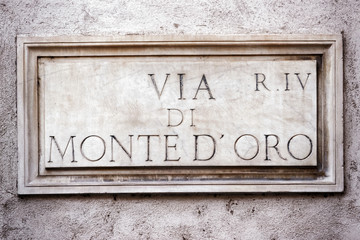 Via di Monte Oro street sign on wall in Rome