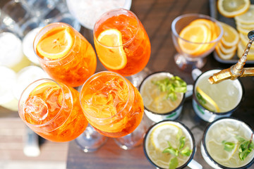 Aperol spritz cocktail in misted glass, selective focus