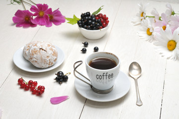 Morning coffee on a wooden table