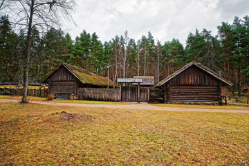Old buildings in Ethnographic open air village of Riga Baltic