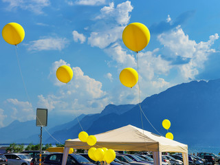 Air ballons on Grande Place square at Vevey