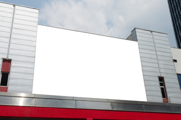 Large blank billboard on a street wall, banners with room to add your own text