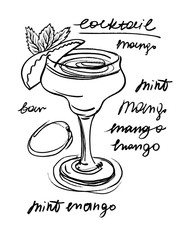 Mango cocktail. Hand drawn vector illustration.