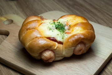 Bread on a wooden tray