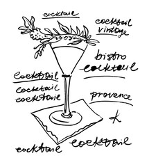 Provence cocktail with lavender flower. Hand drawn vector illustration.