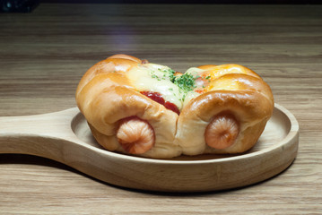 Bread on a wooden tray