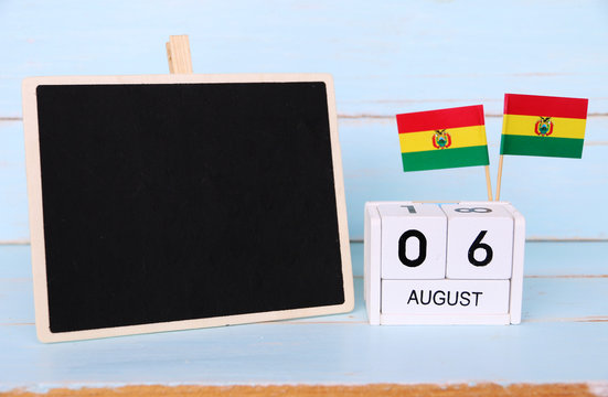 AUGUST 6 Wooden calendar Concept independence day of Bolivia and Bolivia national day.Copy space,minimal style