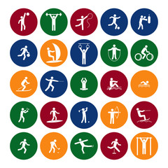 Sport Icon Playing People Set Color in the Circle. Vector