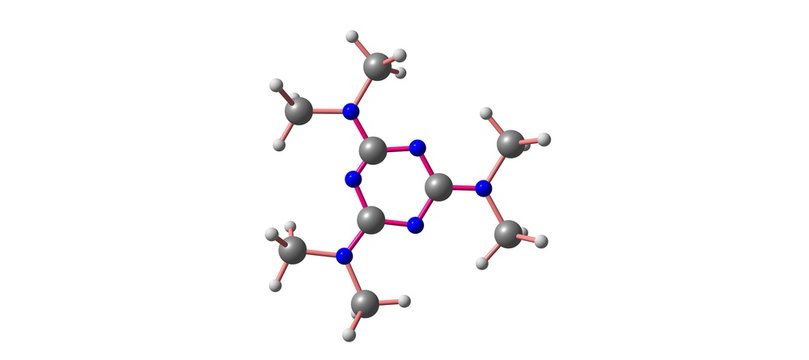 2,4,6-trisdimethylamino-1,3,5-triazine molecular structure isolated on white