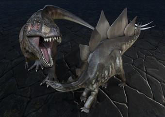 T-Rex versus Stegosaurus, 3D-Rendering © Martin