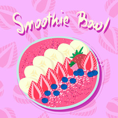 Smoothie bowl vector illustration on a purple background