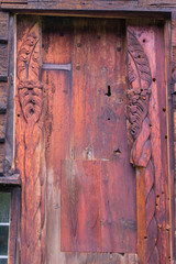 Carvings on a door on a stave church.
