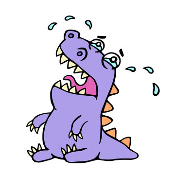 Cartoon sad purple croc. Vector illustration.